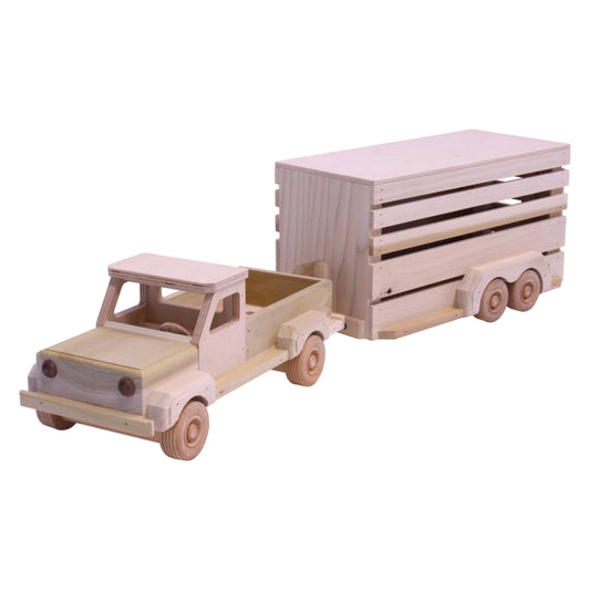 Amish-Made Wooden Pickup & Horse Trailer Toy Set, Unfinished - BIG FRENCHIES