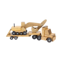 Large Wooden Toy Truck & Low Boy Flatbed Trailer with Excavator Set - BIG FRENCHIES