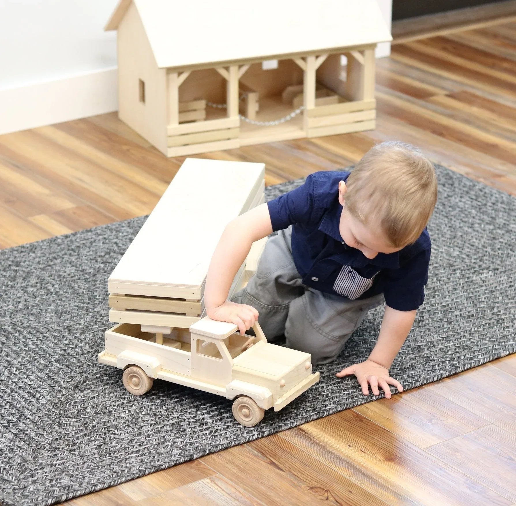 Amish-Made Wooden Toy Pickup and Gooseneck Trailer Set - BIG FRENCHIES