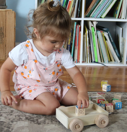 Amish-Made Wooden ABC Block Toddler Pull-String Wagon Toy - BIG FRENCHIES