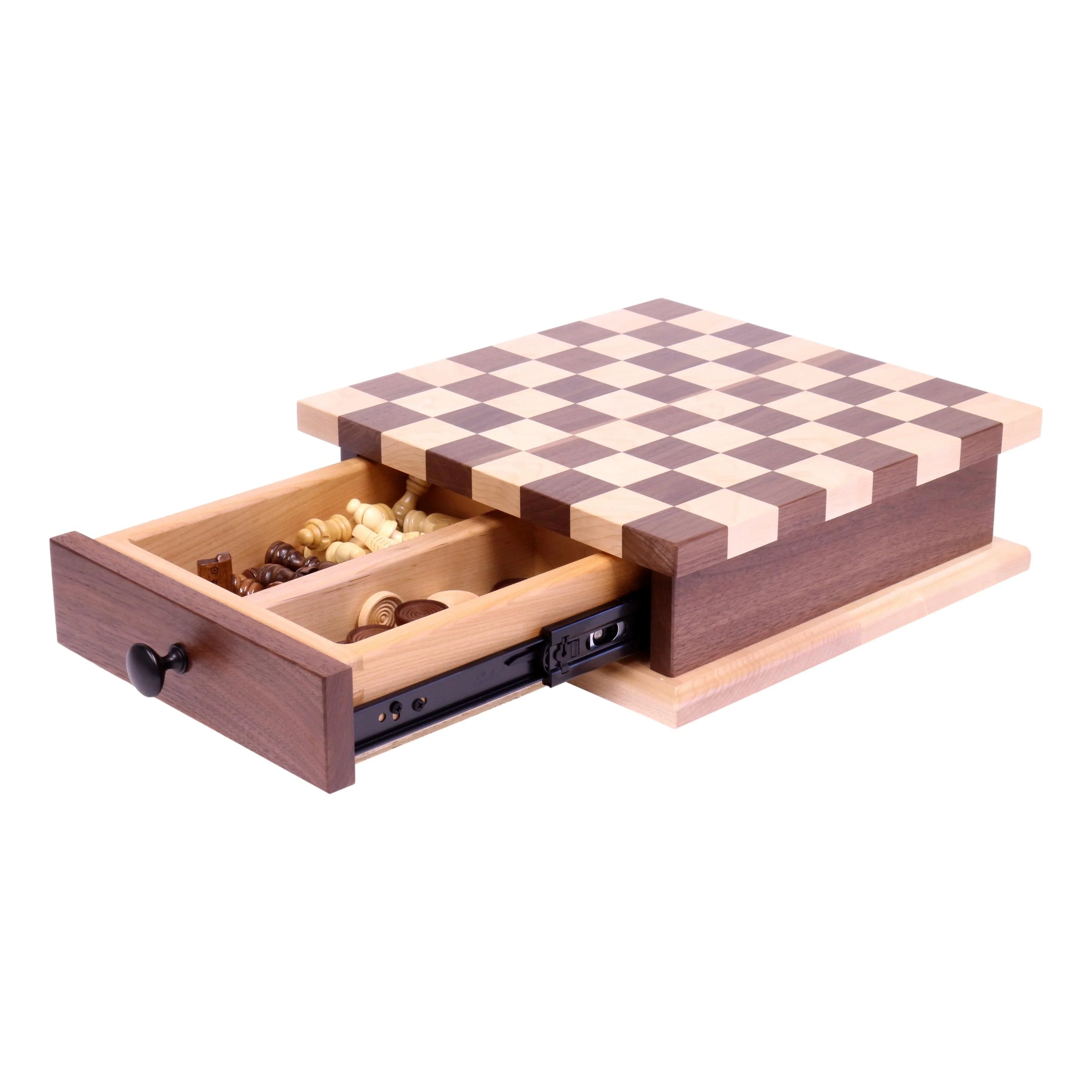 Deluxe Chess/Checkers Wooden Game Board Set - with Pullout Drawer - BIG FRENCHIES