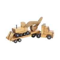 Large Wooden Toy Truck & Low Boy Flatbed Trailer with Excavator Set - BIG FRENCHIES