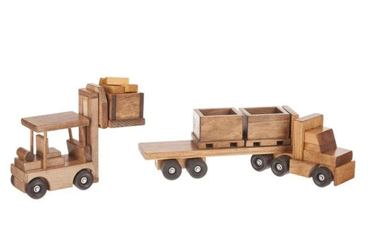 Large Wooden Truck & Bin Trailer with Forklift Toy Set, Amish-Made - BIG FRENCHIES