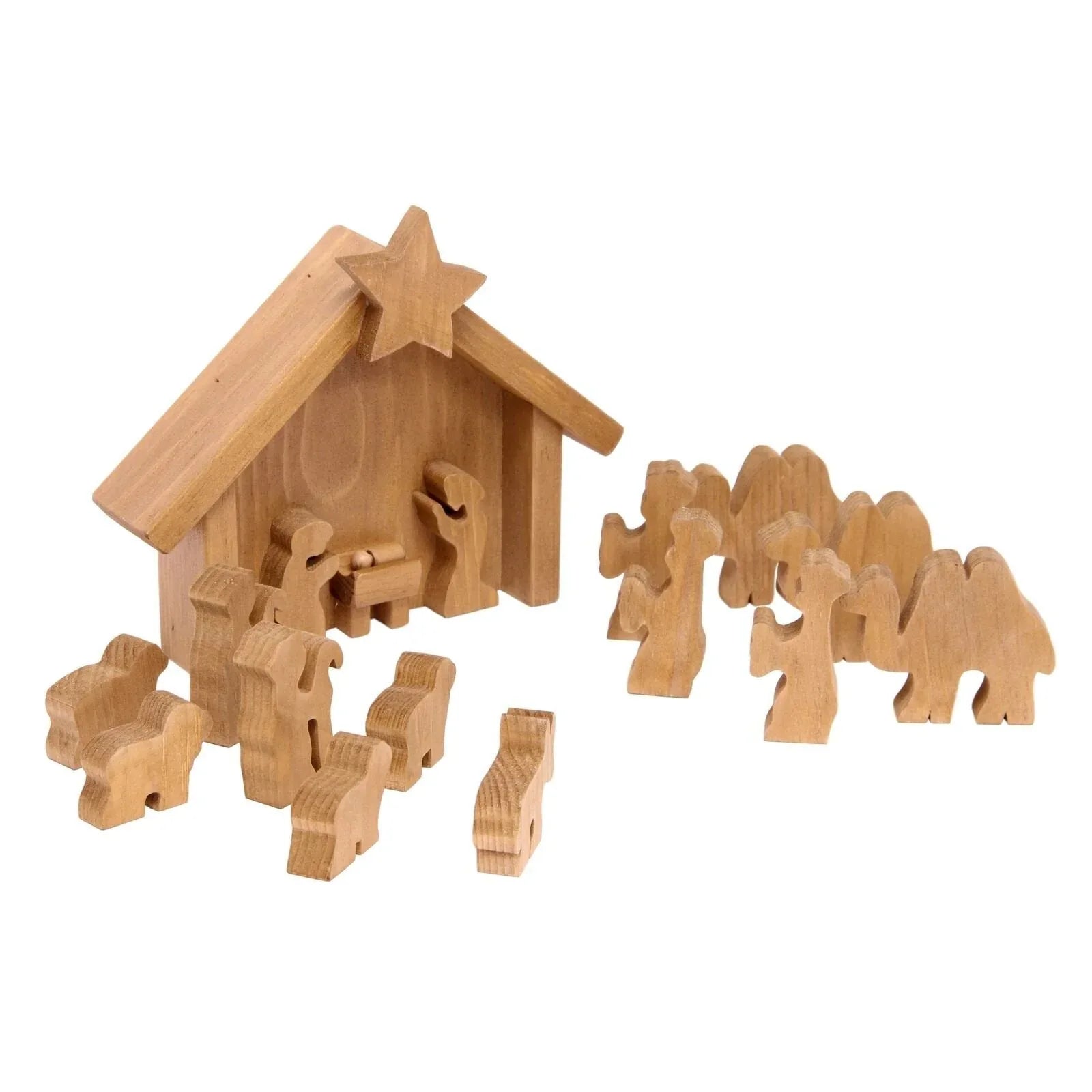 AmishToyBox.com Wooden Nativity Manger Scene Set, 14 Pieces - BIG FRENCHIES