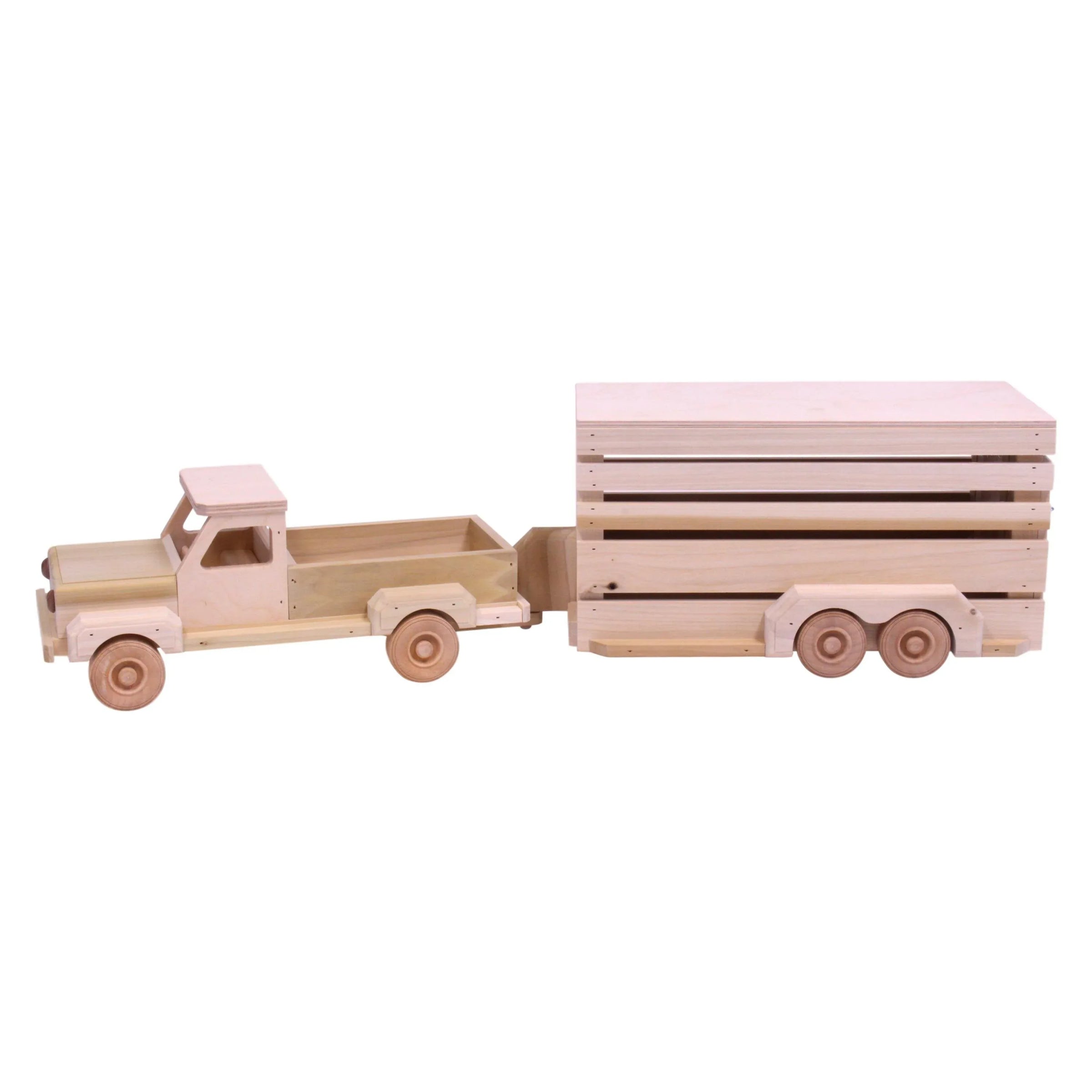 Amish-Made Wooden Pickup & Horse Trailer Toy Set, Unfinished - BIG FRENCHIES