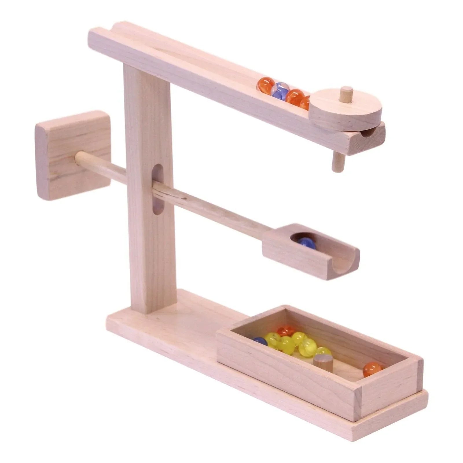 Amish-Made Wooden Marble Roller Machine Toy, Child-Safe Maple/Walnut Finish - BIG FRENCHIES
