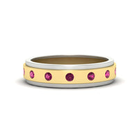 Mens Two Tone Bezel Stone Wedding Ring
