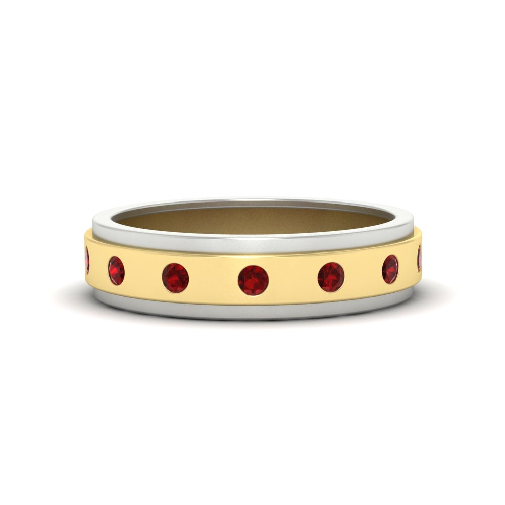 Mens Two Tone Bezel Stone Wedding Ring