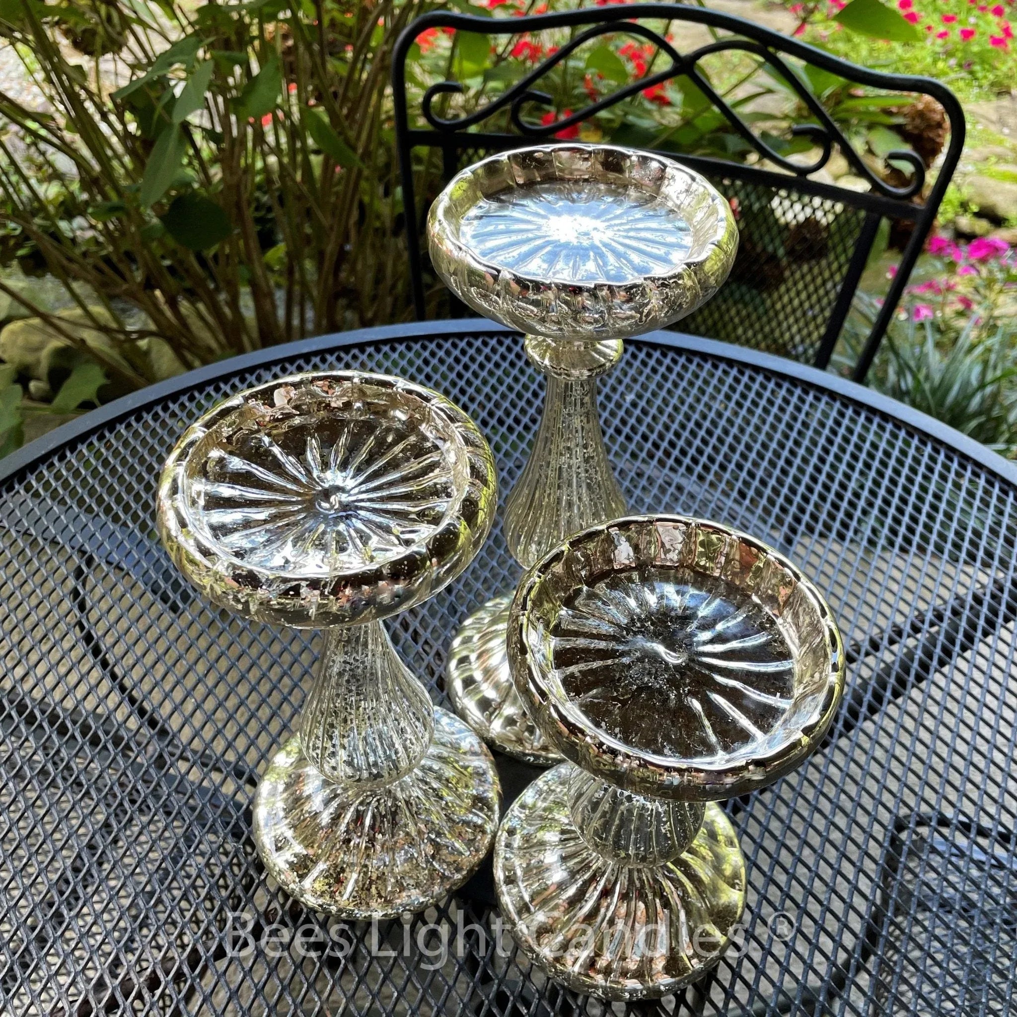 Mercury Glass Pillar Candle Holder Set of 3 - BIG FRENCHIES