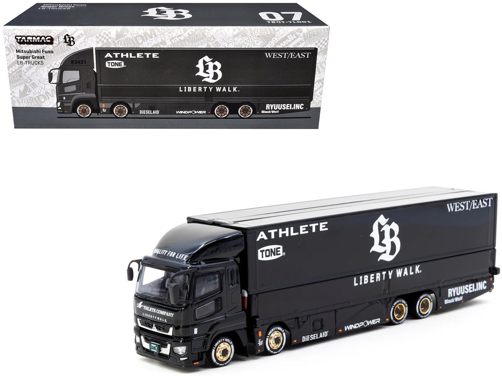 Mitsubishi Fuso Super Great Truck RHD (Right Hand Drive) with Transporter "Liberty Walk" Black "Truck64" Series 1/64 Diecast Model Car by Tarmac Works  free shipping USA