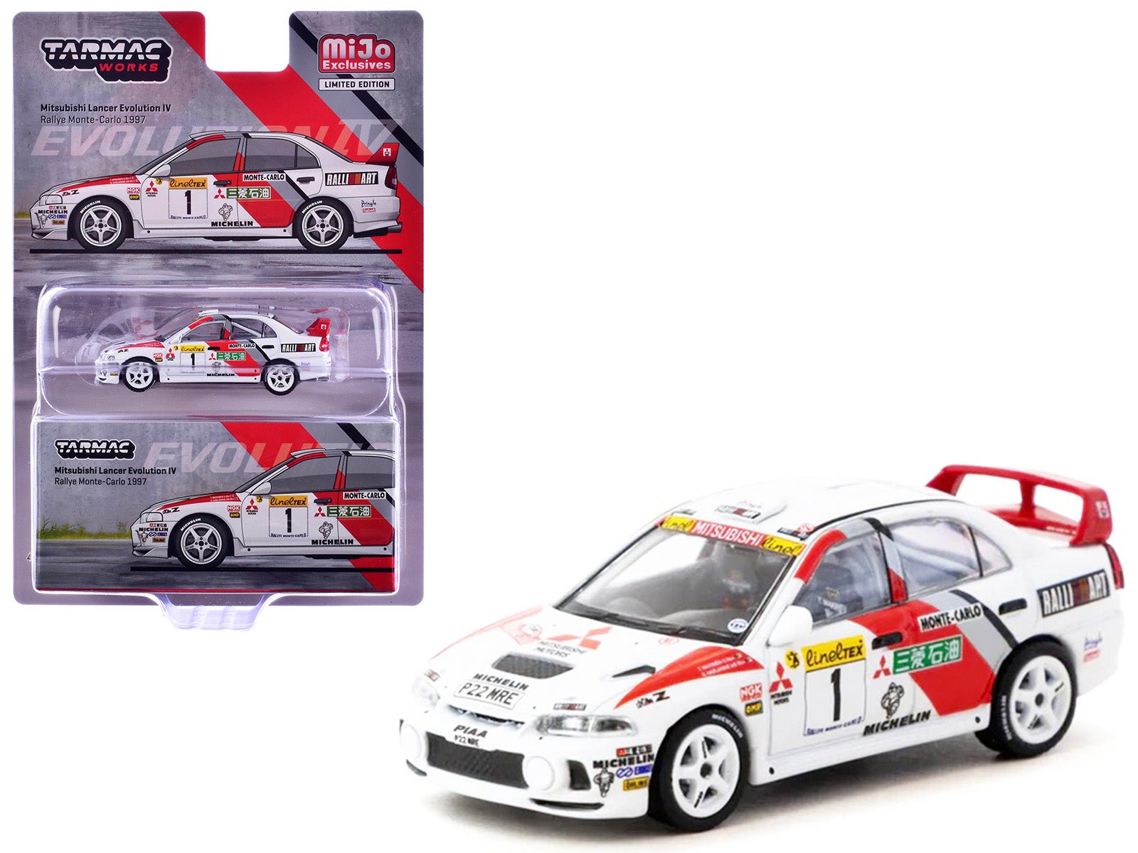 Mitsubishi Lancer Evolution IV #1 Tommi Makinen - Seppo Harjanne 3rd Place "Monte Carlo Rally" (1997) "Global64" Series 1/64 Diecast Model by Tarmac Works  free shipping USA