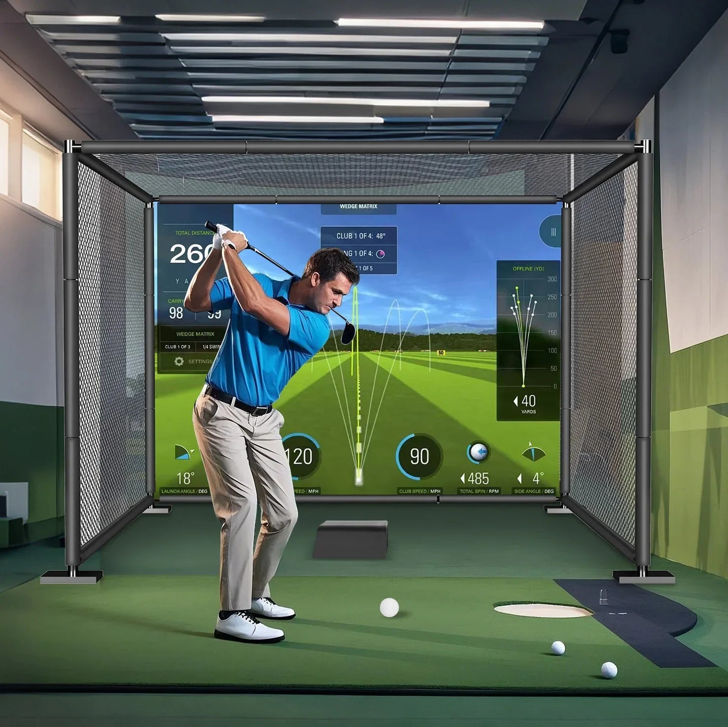 YUNIC Golf Driving Cage with Metal Frame and Simulator Impact Screen - BIG FRENCHIES