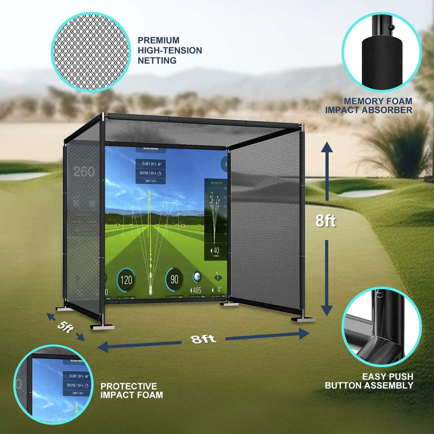 YUNIC Golf Driving Cage with Metal Frame and Simulator Impact Screen - BIG FRENCHIES