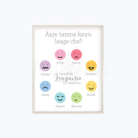 Bilingual Feelings & Emotions Poster • Gujarati | Hindi | Spanish | English