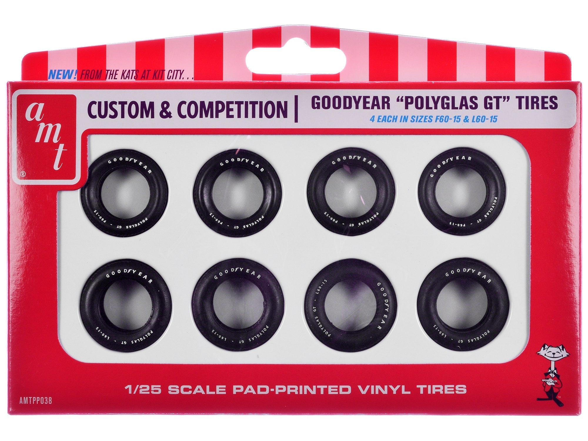 Model Kit "Goodyear Polyglas GT" Tires Set of 8 Pieces for 1/25 Scale Models by AMT  free shipping USA
