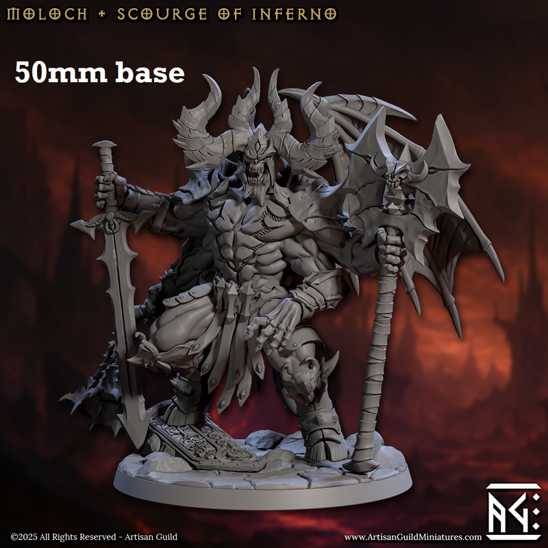 Moloch, Scourge of Inferno (Demon Warlord)-3D Printed Miniatures-BIG FRENCHIES-All Systems Go Games
