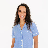 Cobalt Stripe Short Sleeve & Pants Bamboo Women's Pajama Set - BIG FRENCHIES