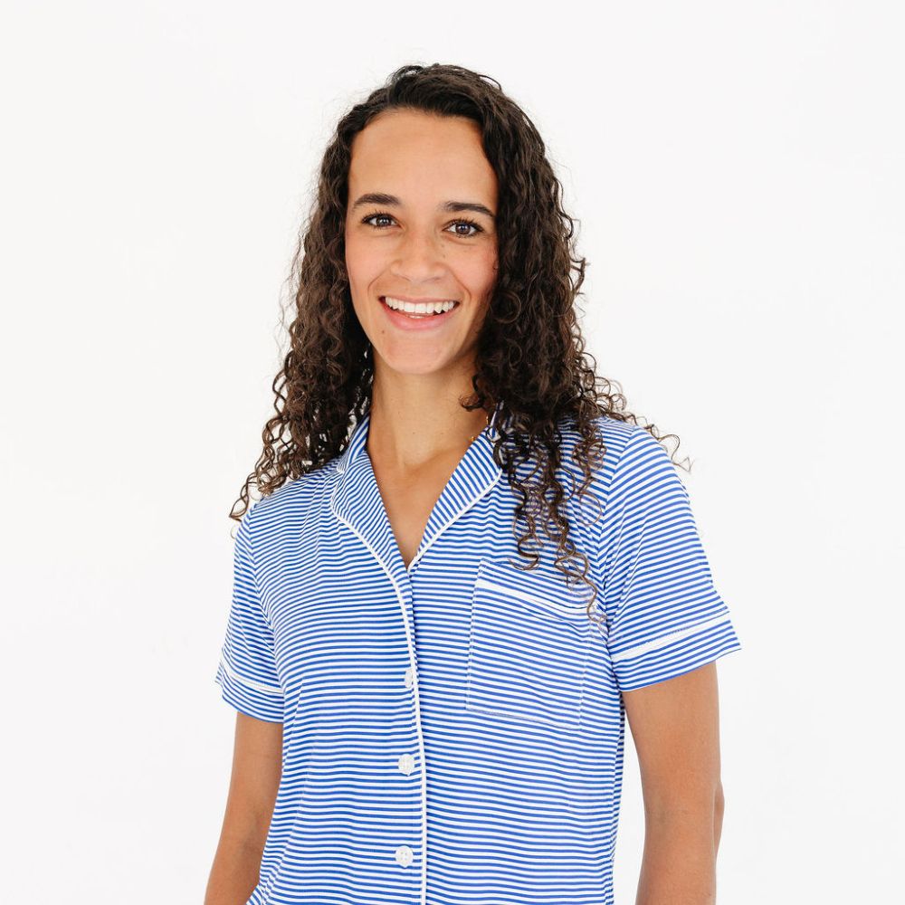 Cobalt Stripe Short Sleeve & Pants Bamboo Women's Pajama Set - BIG FRENCHIES