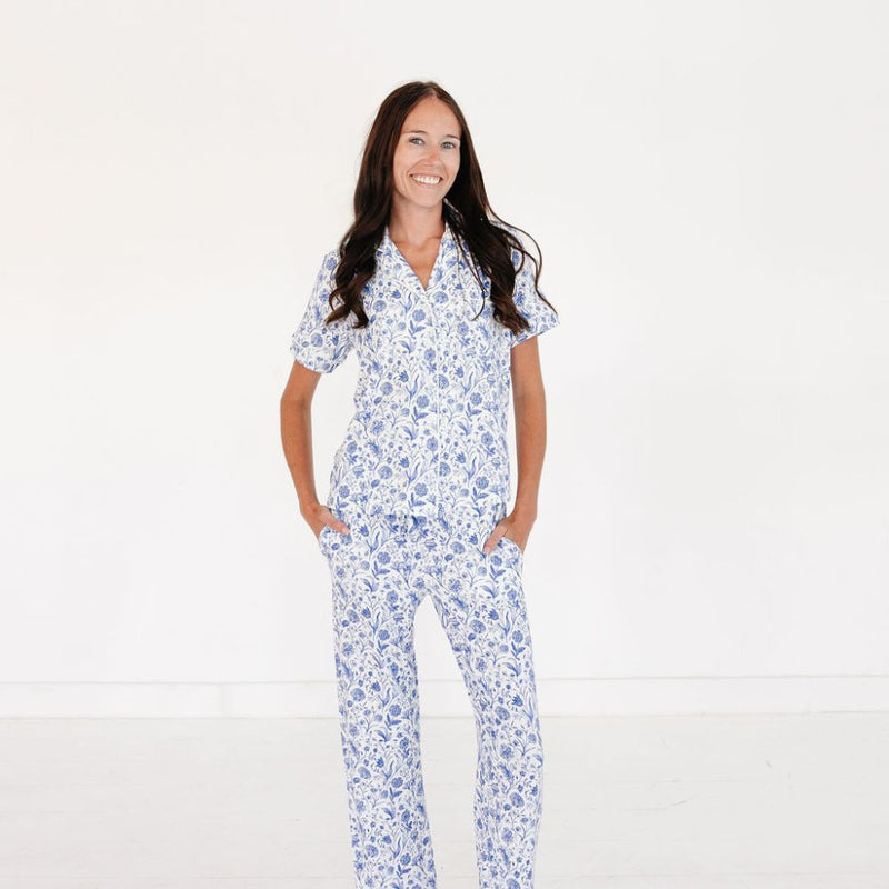 Porcelain Vine Short Sleeve & Pants Bamboo Women's Pajama Set - BIG FRENCHIES