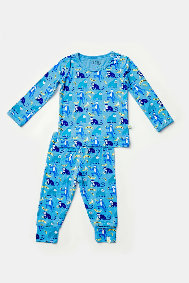 Long Sleeve Pajama Set - Monkeying Around Blue - BIG FRENCHIES