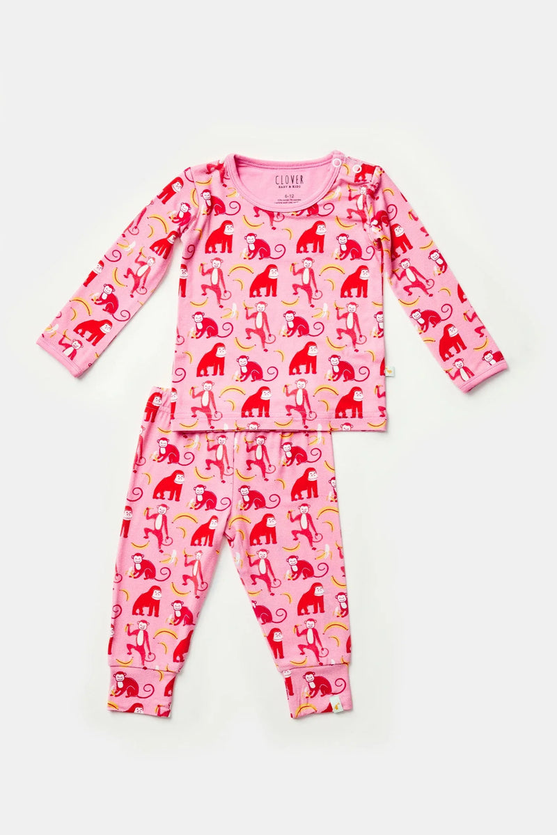 Long Sleeve Pajama Set - Monkeying Around Pink - BIG FRENCHIES