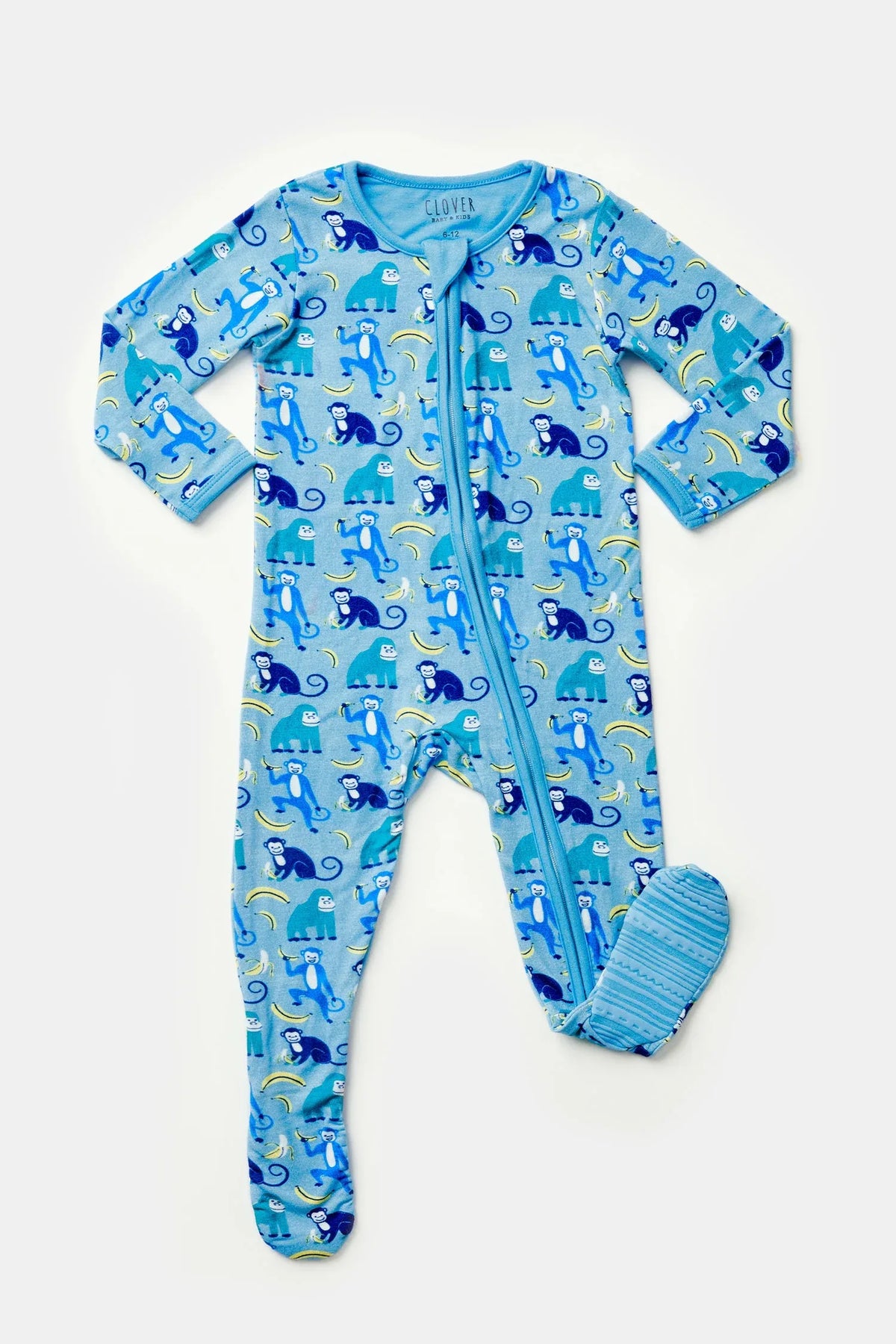 Soft & Stretchy Zipper Footie - Monkeying Around Blue - BIG FRENCHIES