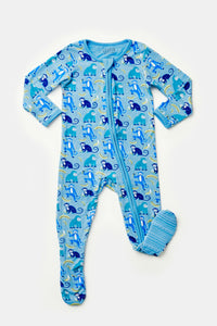 Soft & Stretchy Zipper Footie - Monkeying Around Blue
