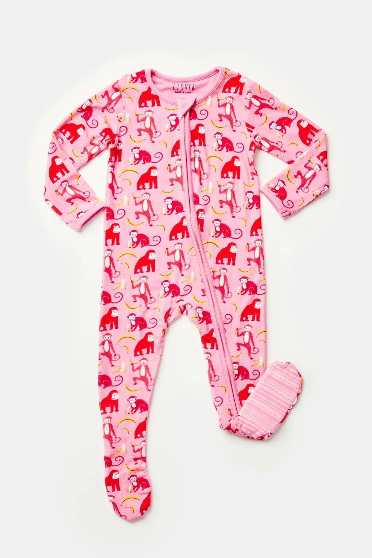 Soft & Stretchy Zipper Footie - Monkeying Around Pink - BIG FRENCHIES