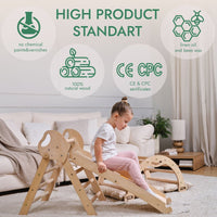 4in1 Montessori Climbing Set: Pikler Triangle, Arch, Slide Board, and Cushion for Toddlers (1–3 Years)