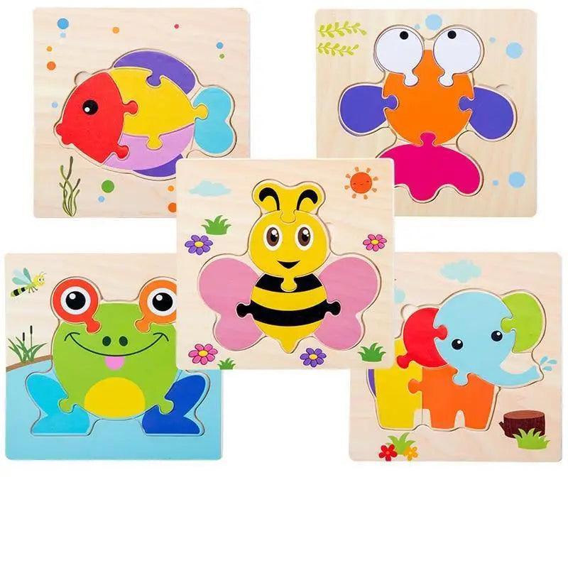 Montessori Games Baby Animals/traffic Kid's Cognition Puzzles Toys Wooden Cartoon Cognition Puzzle Toys Matching Education Game - BIG FRENCHIES