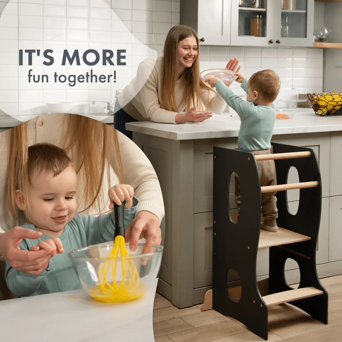 Stable Montessori Tower: Wooden Growing Chair - Grey - BIG FRENCHIES
