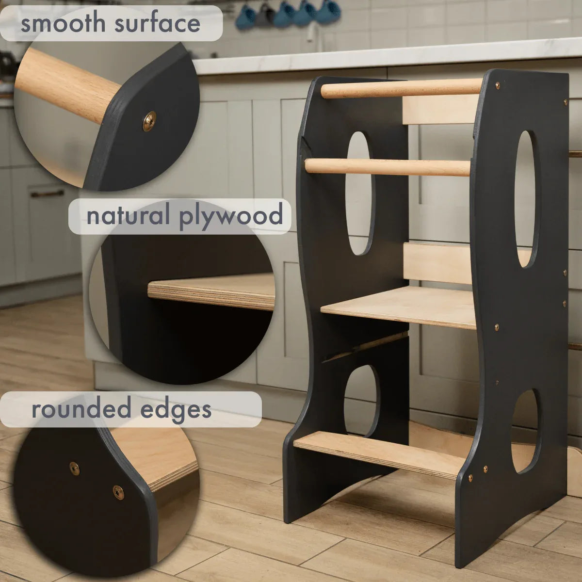 Stable Montessori Tower: Wooden Growing Chair - Grey - BIG FRENCHIES