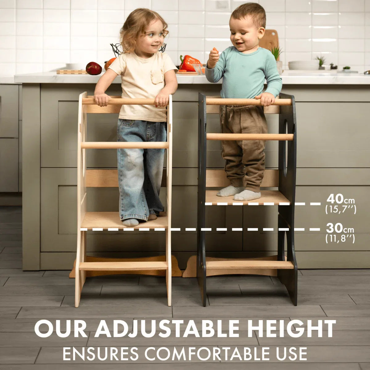 Stable Montessori Tower: Wooden Growing Chair - Ivory - BIG FRENCHIES