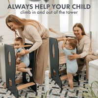 Stable Montessori Tower: Wooden Growing Chair - Grey - BIG FRENCHIES