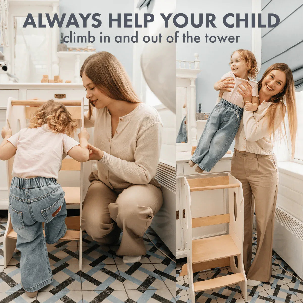Stable Montessori Tower: Wooden Growing Chair - Ivory - BIG FRENCHIES