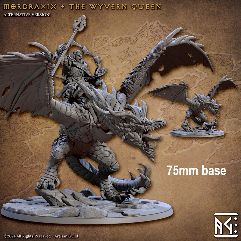Mordraxix the Wyvern Queen (With or Without Rider)-3D Printed Miniatures-BIG FRENCHIES-All Systems Go Games