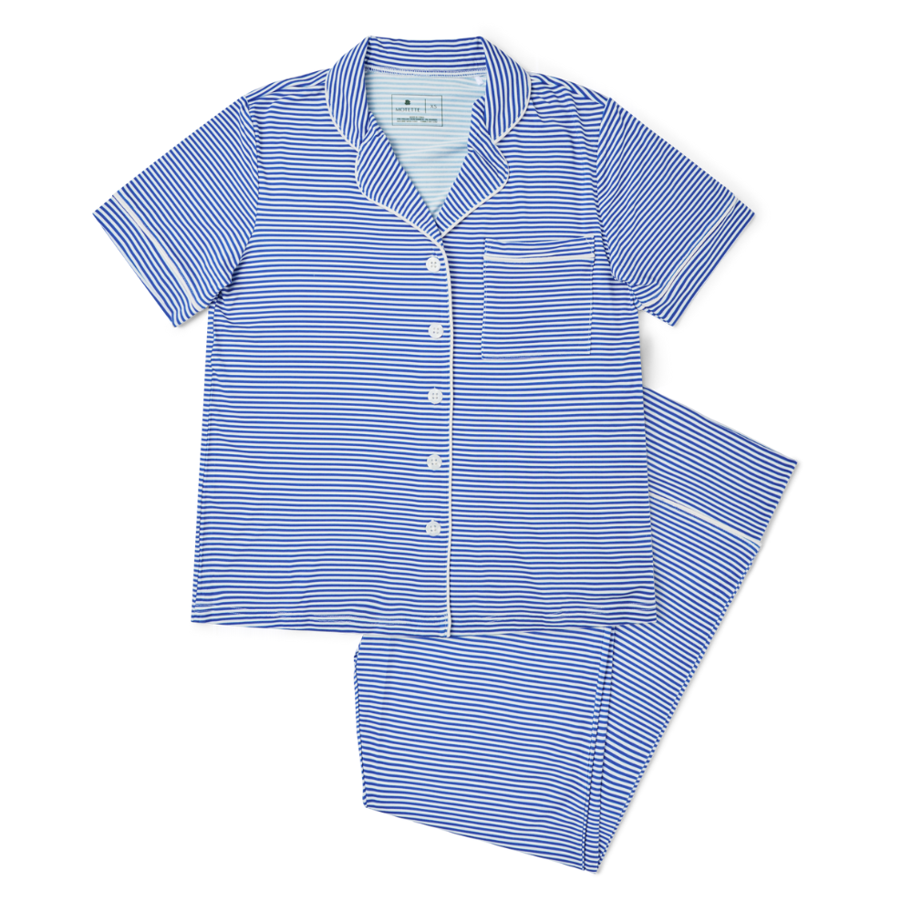 Cobalt Stripe Short Sleeve & Pants Bamboo Women's Pajama Set - BIG FRENCHIES