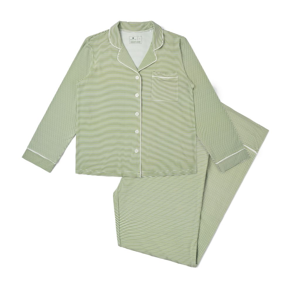 Evergreen Stripe Long Sleeve & Pants Bamboo Women's Pajama Set - BIG FRENCHIES