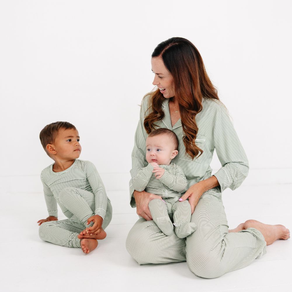 Evergreen Stripe Long Sleeve & Pants Bamboo Women's Pajama Set - BIG FRENCHIES