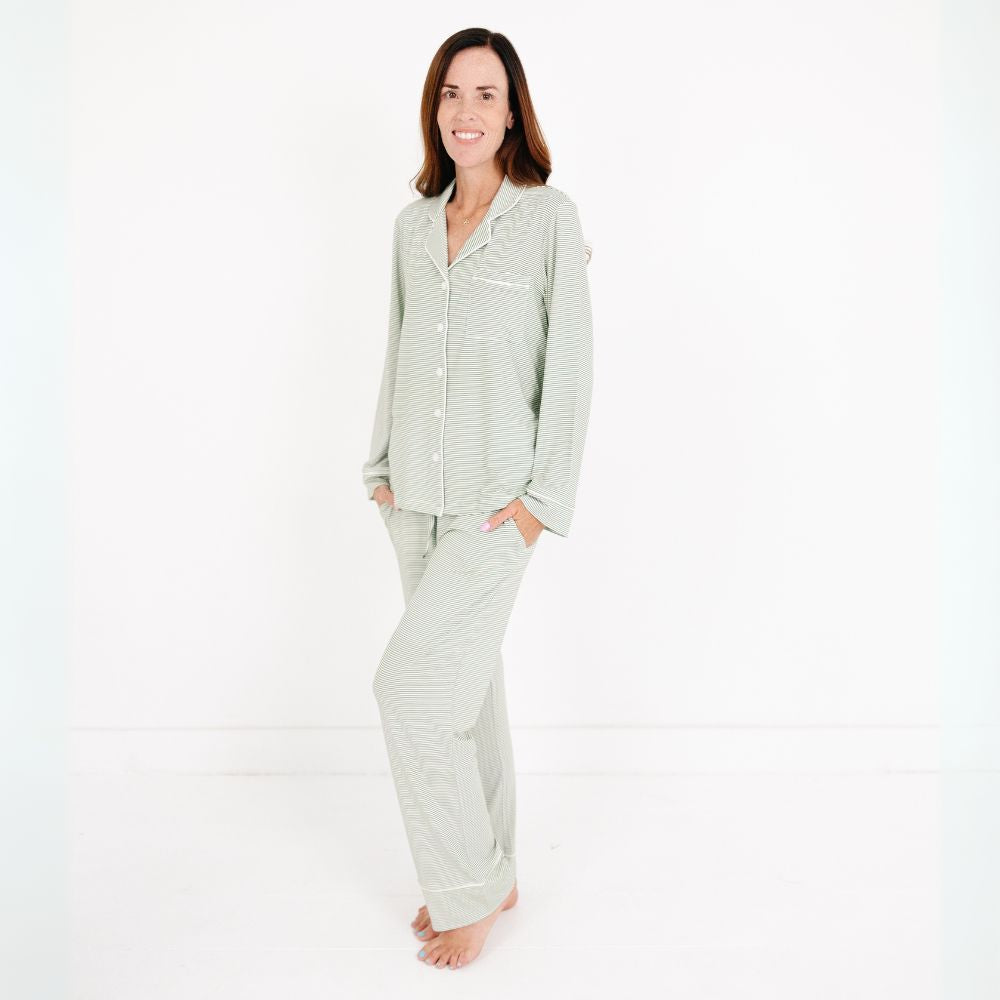 Evergreen Stripe Long Sleeve & Pants Bamboo Women's Pajama Set - BIG FRENCHIES