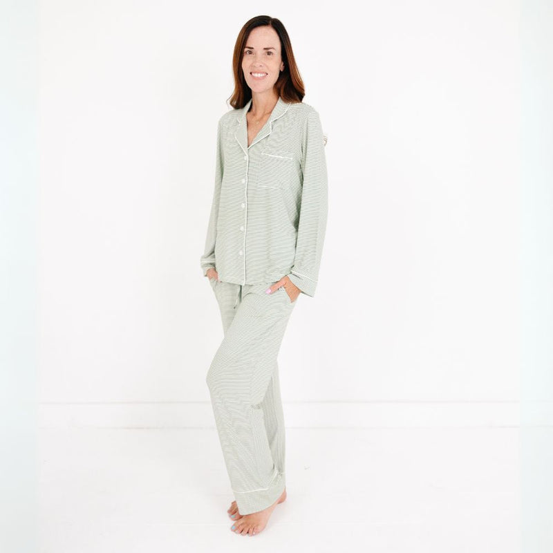Evergreen Stripe Long Sleeve & Pants Bamboo Women's Pajama Set - BIG FRENCHIES