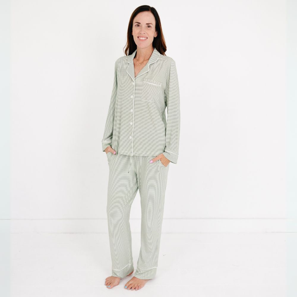 Evergreen Stripe Long Sleeve & Pants Bamboo Women's Pajama Set - BIG FRENCHIES
