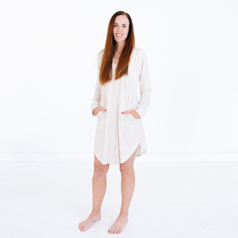 Oatmeal Stripe Bamboo Women's Sleepshirt - BIG FRENCHIES