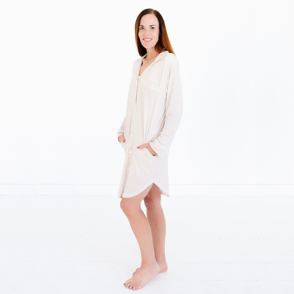 Oatmeal Stripe Bamboo Women's Sleepshirt