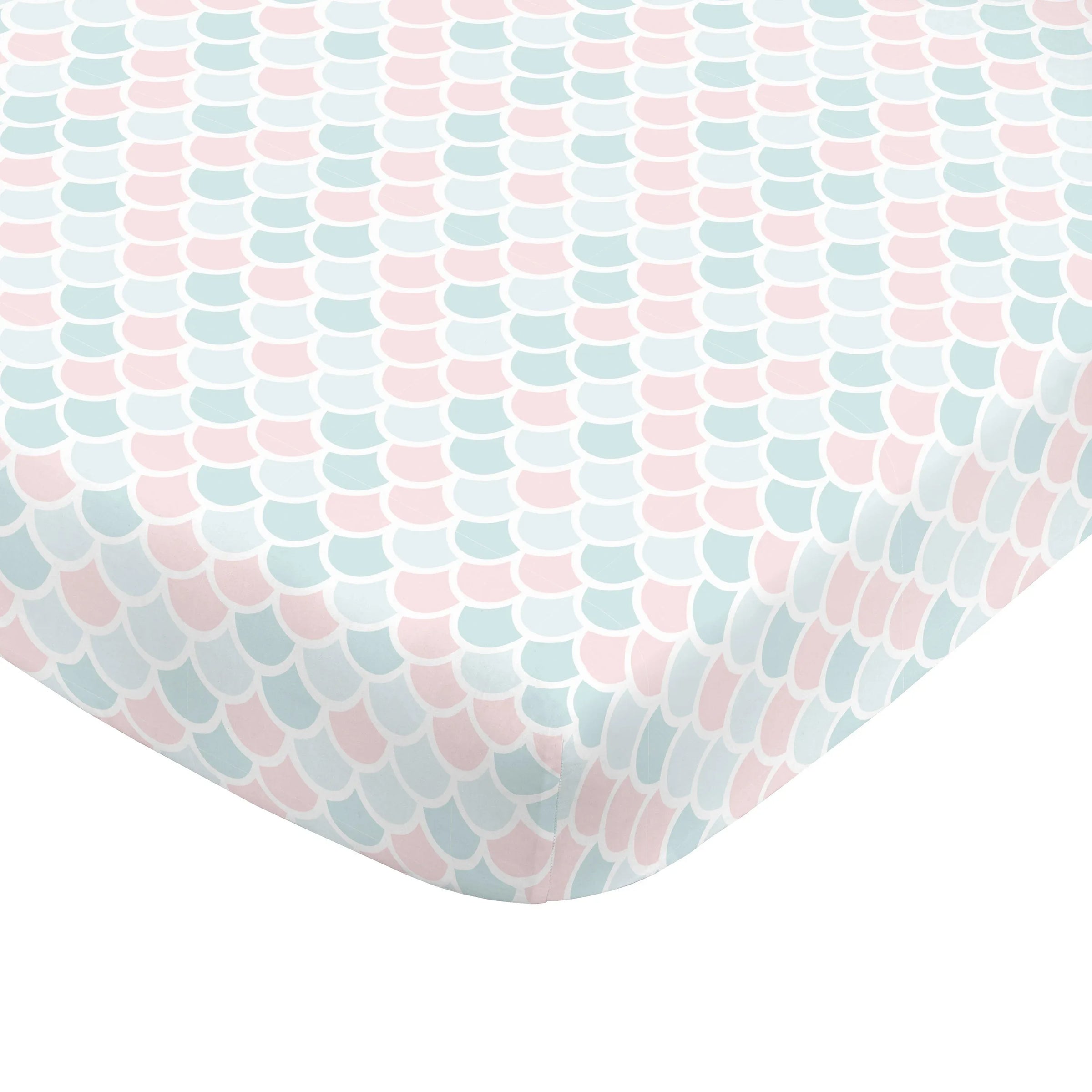 Sugar Reef Mermaid 4 Piece Nursery Crib Bedding Set - Appliqued Round Play Quilt, 100% Cotton Fitted Crib Sheet, Shirred Crib Skirt with 16" Drop, Nursery Organizer - BIG FRENCHIES