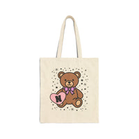 N: Bear Holding a Heart Tote Bag with Initial