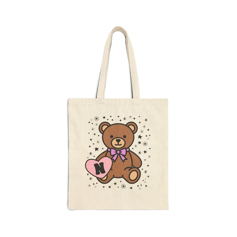 N: Bear Holding a Heart Tote Bag with Initial - BIG FRENCHIES