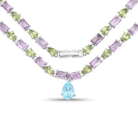 32.50 Carat Genuine Multi Stones .925 Sterling Silver Necklace