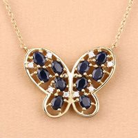 2.16 Carat Genuine Blue Sapphire and White Zircon .925 Sterling Silver Necklace