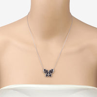 2.16 Carat Genuine Blue Sapphire and White Zircon .925 Sterling Silver Necklace
